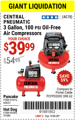 Central Pneumatic 3 Gallon Air Compressor