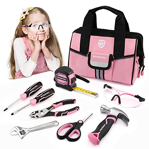 11Pc Pink Womans Compact Crafts Home Diy Repair Hand Tool Kit Set With Pliers Cutters And Precision Screwdrivers For Ladies